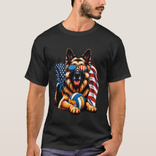 German Shepherd Dog Volleyball Lovers USA Flag Fre T-Shirt