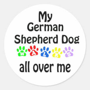 German Shepherd Dog Walks Design Classic Round Sticker