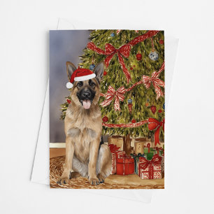 German Shepherd Dog Watercolor Christmas Tree Card