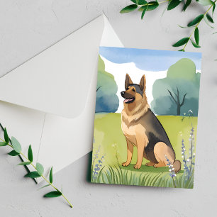 German Shepherd Dog Watercolor Painting Card