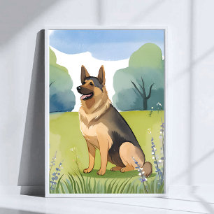 German Shepherd   Dog Watercolor Painting Poster