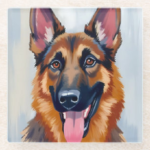 German Shepherd   Dog Watercolor Pet Glass Coaster