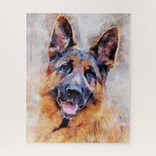 German Shepherd Dog Watercolor Portrait 01 Jigsaw Puzzle