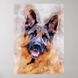 German Shepherd Dog Watercolor Portrait 01 Poster