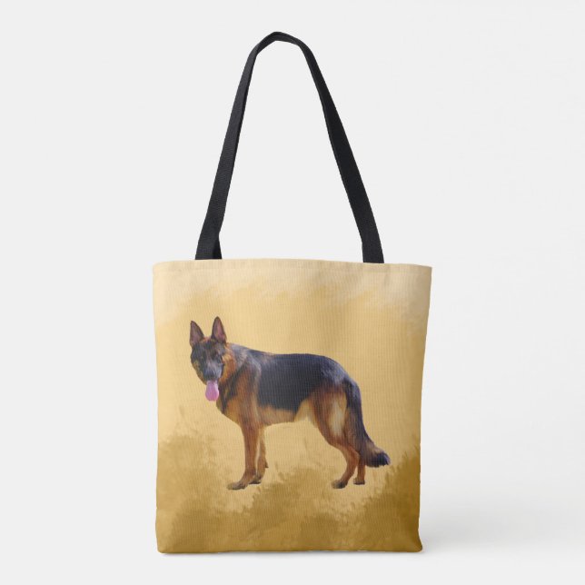 German Shepherd Dog Watercolor Portrait Tote Bag (Back)