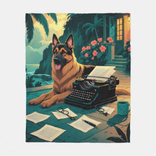 German Shepherd Dog with a gentleman vintage Fleece Blanket