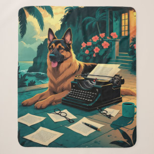 German Shepherd Dog with a gentleman vintage Sherpa Blanket