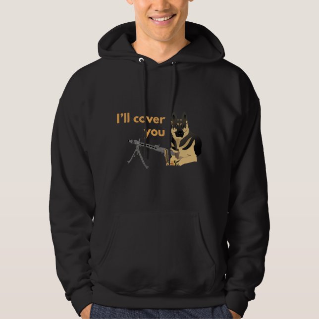 German Shepherd Dog with a Machine Gun Hoodie (Front)