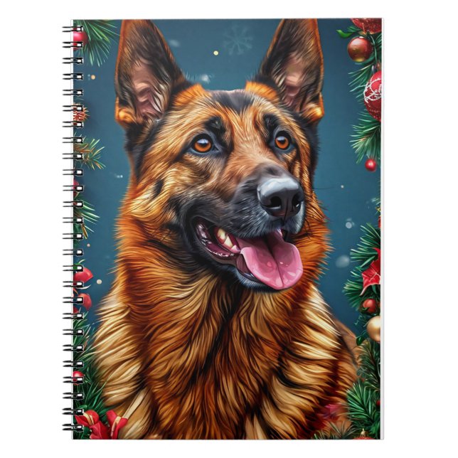 German Shepherd Dog With Christmas Decor Notebook (Front)