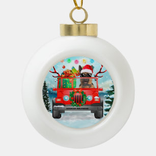 German Shepherd dog with Christmas gifts Ceramic Ball Christmas Ornament