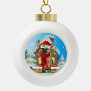 German Shepherd dog with Christmas gifts Ceramic Ball Christmas Ornament