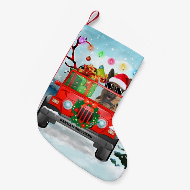 German Shepherd dog with Christmas gifts Small Christmas Stocking (Front (Hanging))