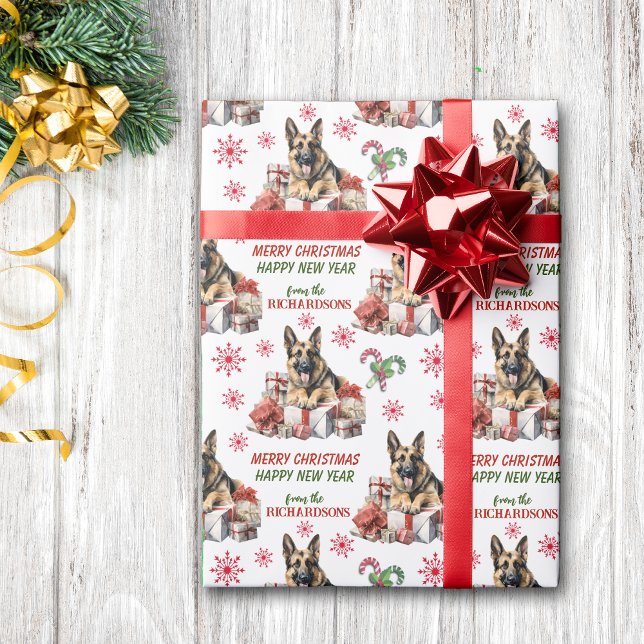 German Shepherd Dog with Christmas Gifts Wrapping Paper (Creator Uploaded)