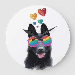 German Shepherd Dog with Hearts Valentine's Day Large Clock