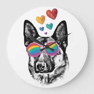German Shepherd Dog with Hearts Valentine's Day Large Clock