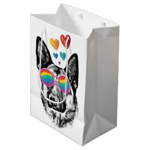 German Shepherd Dog with Hearts Valentine's Day Medium Gift Bag
