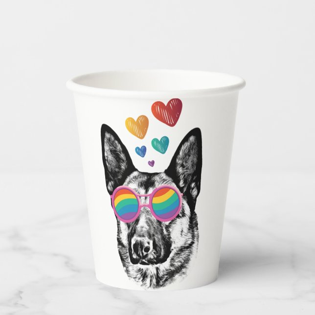 German Shepherd Dog with Hearts Valentine's Day Paper Cups (Front)