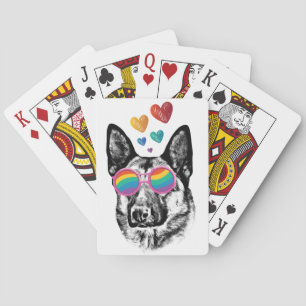 German Shepherd Dog with Hearts Valentine's Day  Playing Cards