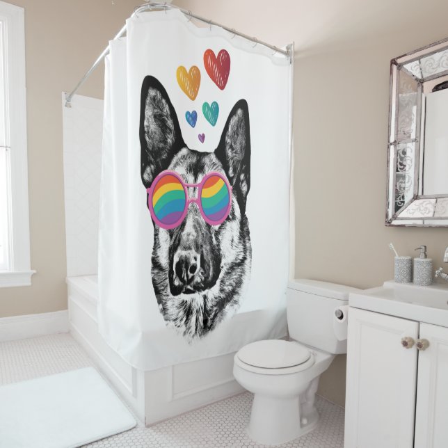 German Shepherd Dog with Hearts Valentine's Day Shower Curtain (In Situ)