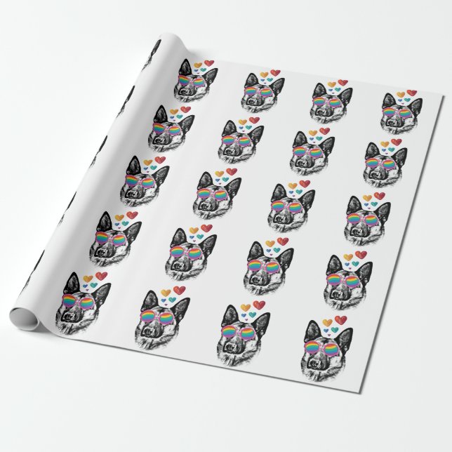 German Shepherd Dog with Hearts Valentine's Day Wrapping Paper (Unrolled)