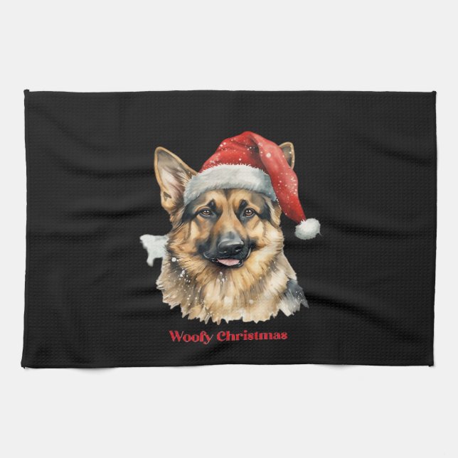 German Shepherd Dog Xmas Christmas Gift Ideas Woof Tea Towel (Horizontal)