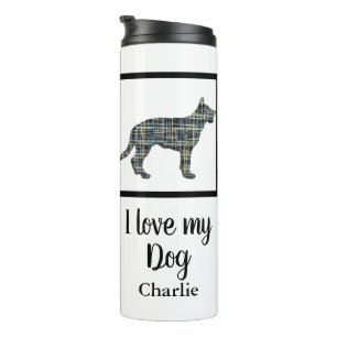 German Shepherd Dog Yellow & Blue Silhouette Thermal Tumbler