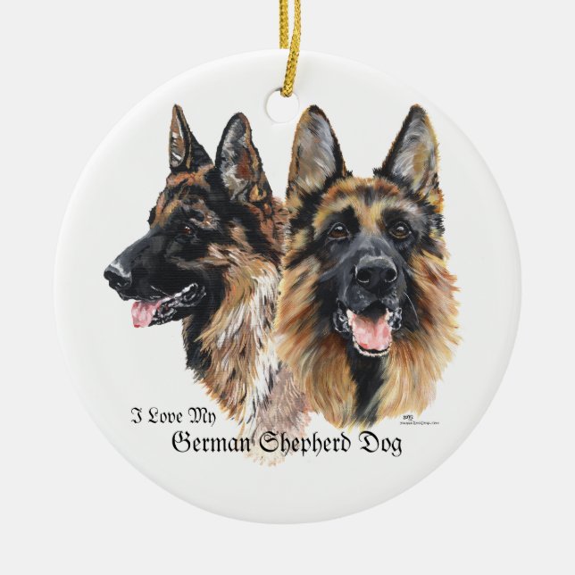 German Shepherd Dogs Ceramic Ornament (Front)