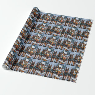 German Shepherd Dogs Christmas Snow Holiday Wrapping Paper