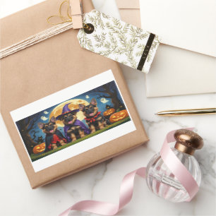 German Shepherd Dogs Pumpkin Halloween Funny Rectangular Sticker