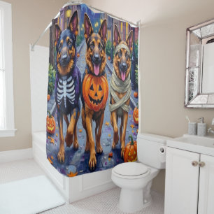 German Shepherd Dogs Trick-or-Treating Halloween Shower Curtain