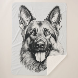 German Shepherd Drawing Portrait Sherpa Blanket