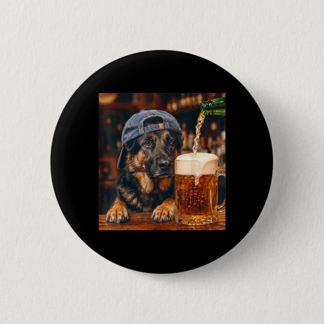 German Shepherd Drinking Beer Funny Dog Meme 6 Cm Round Badge (Front)