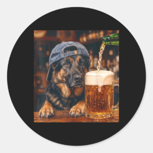 German Shepherd Drinking Beer Funny Dog Meme Classic Round Sticker