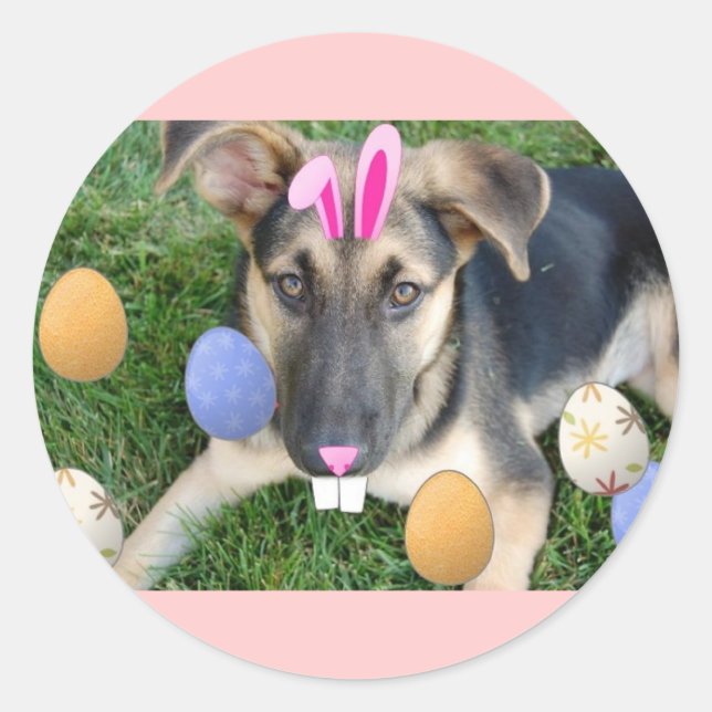 German Shepherd Easter Puppy Classic Round Sticker (Front)