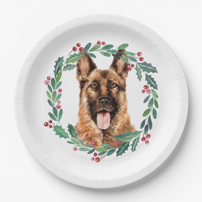 German Shepherd Elegant Dog Christmas Holiday Paper Plate (Front)