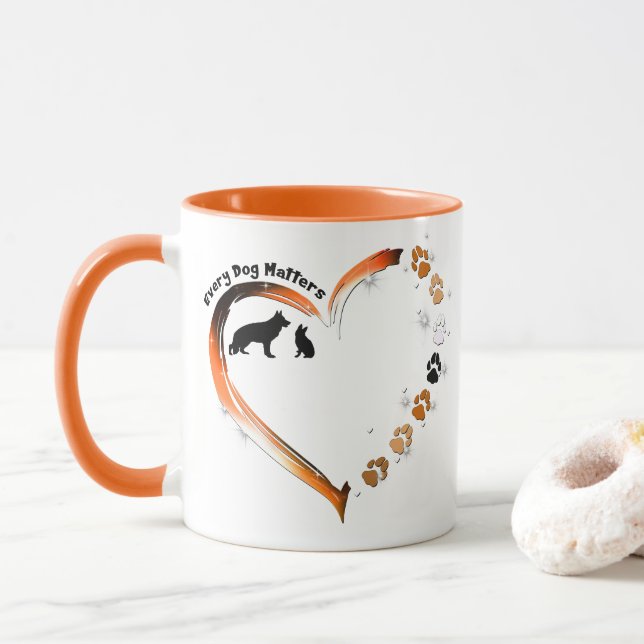 German Shepherd Every Dog Matters Heart Pet Paws Mug (With Donut)