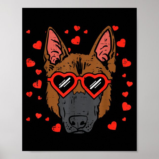 German Shepherd Face Heart Gles Valentines Day Dog Poster (Front)