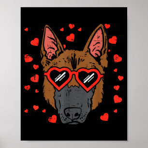 German Shepherd Face Heart Gles Valentines Day Dog Poster
