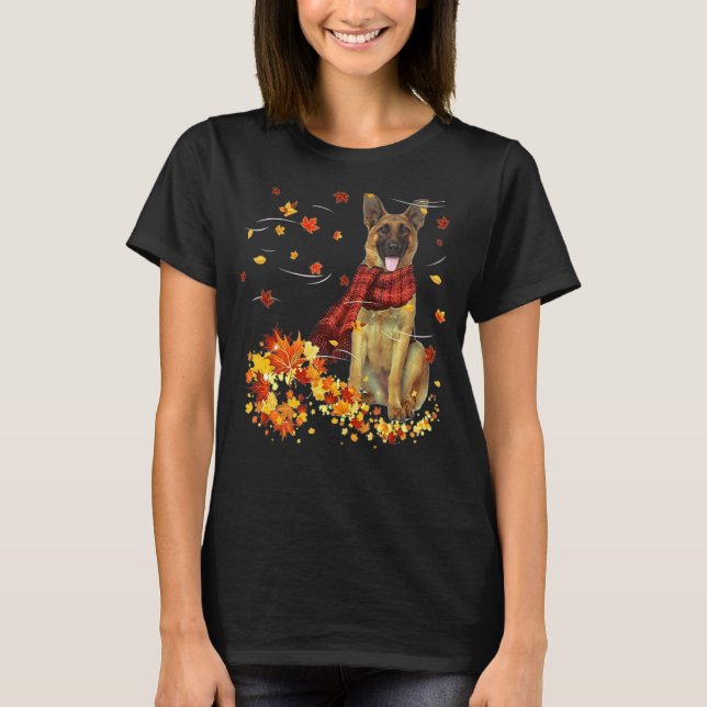 German Shepherd Fall Scarf - Dogs Autumn Leaves T-Shirt (Front)