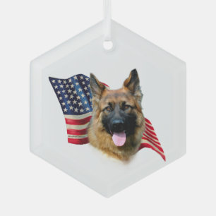 German Shepherd Flag Glass Tree Decoration