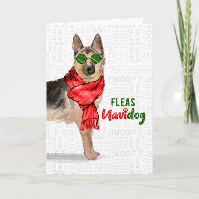 German Shepherd Fleas NaviDOG Holiday Card (Front)