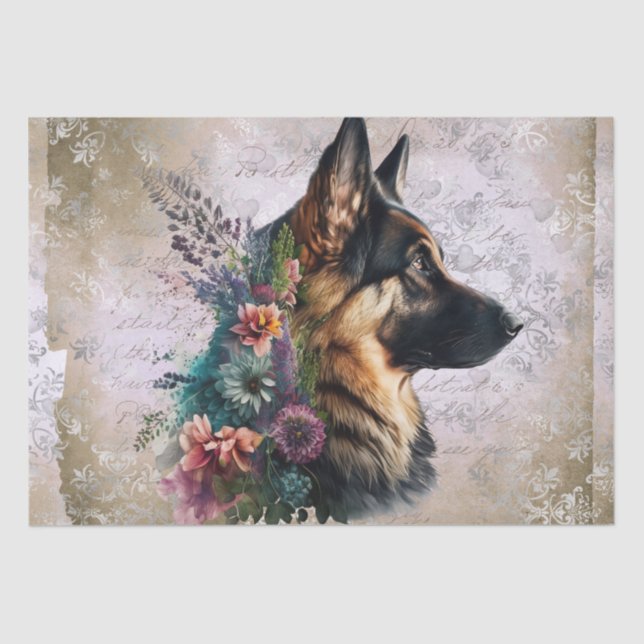German Shepherd Floral Dog Tissue Paper (Front)
