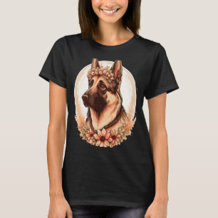 German Shepherd Flower Crown Dog Breed Floral Farm T-Shirt