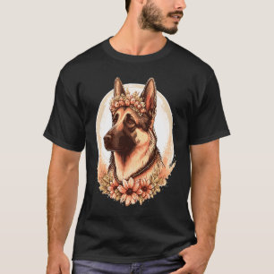 German Shepherd Flower Crown Dog Breed Floral Farm T-Shirt