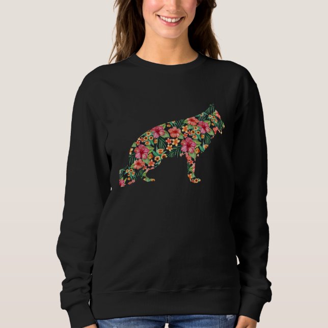 German Shepherd Flower  Dog Silhouette Floral Sweatshirt (Front)