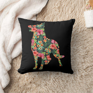 German Shepherd Flower Funny Dog Silhouette Floral Cushion