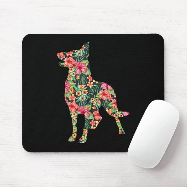 German Shepherd Flower Funny Dog Silhouette Floral Mouse Pad (With Mouse)