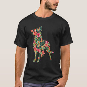 German Shepherd Flower Funny Dog Silhouette Floral T-Shirt