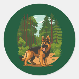German Shepherd Forest Adventure Dog  Classic Round Sticker