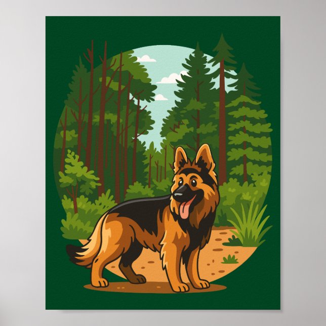 German Shepherd Forest Adventure Dog  Poster (Front)